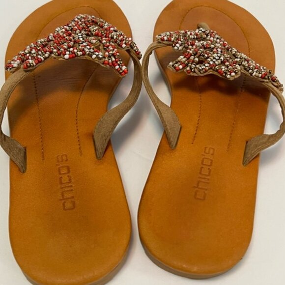 CHICOS CAROLINA WOMENS RHINESTONE & SEED BEAD EMBELLISHED LEATHER SANDALS SIZE 8 - Picture 7 of 9